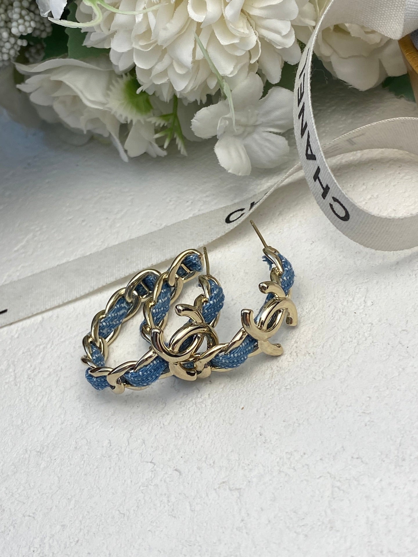 Leather Denim Hoop Earrings