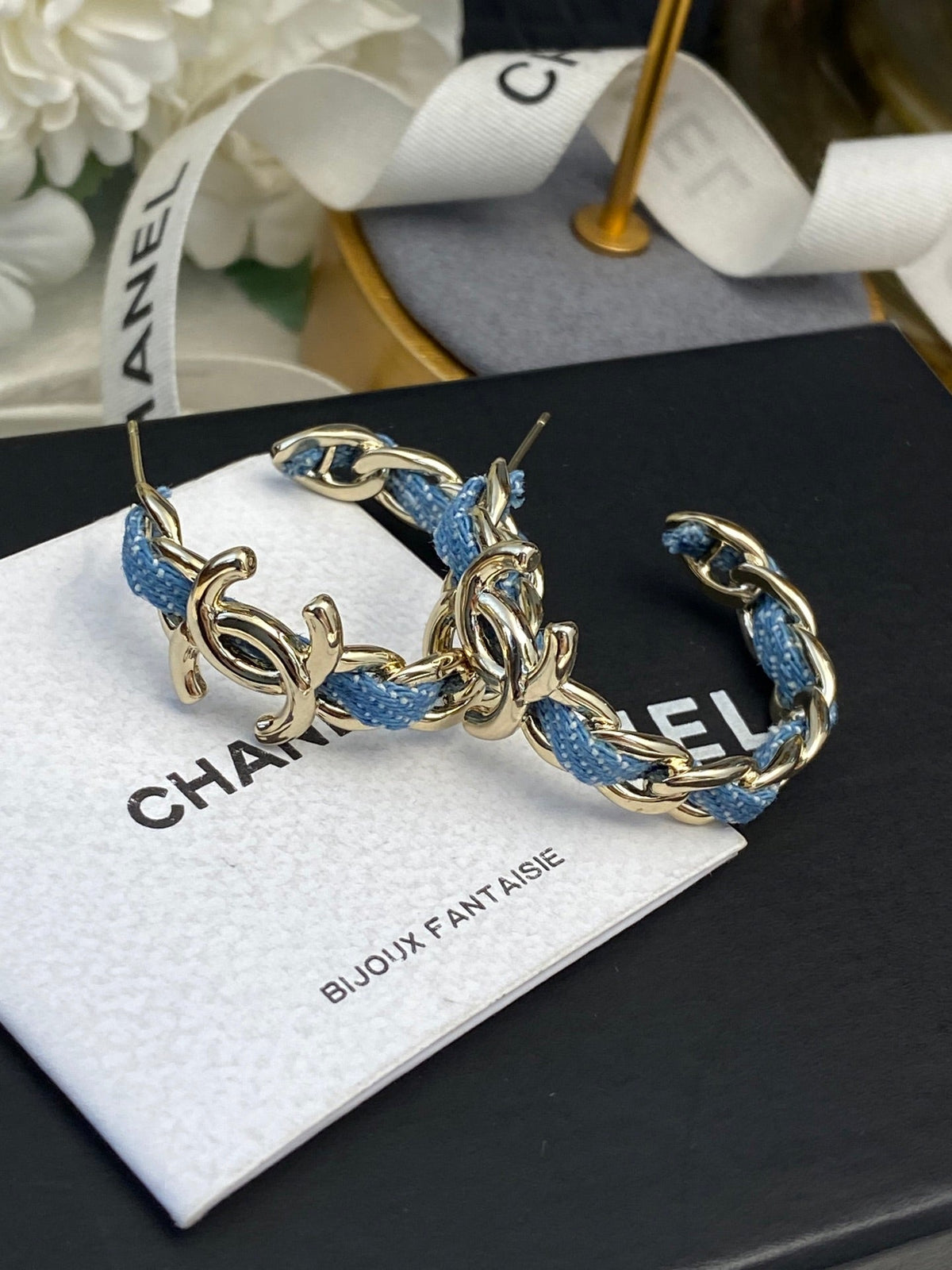 Leather Denim Hoop Earrings
