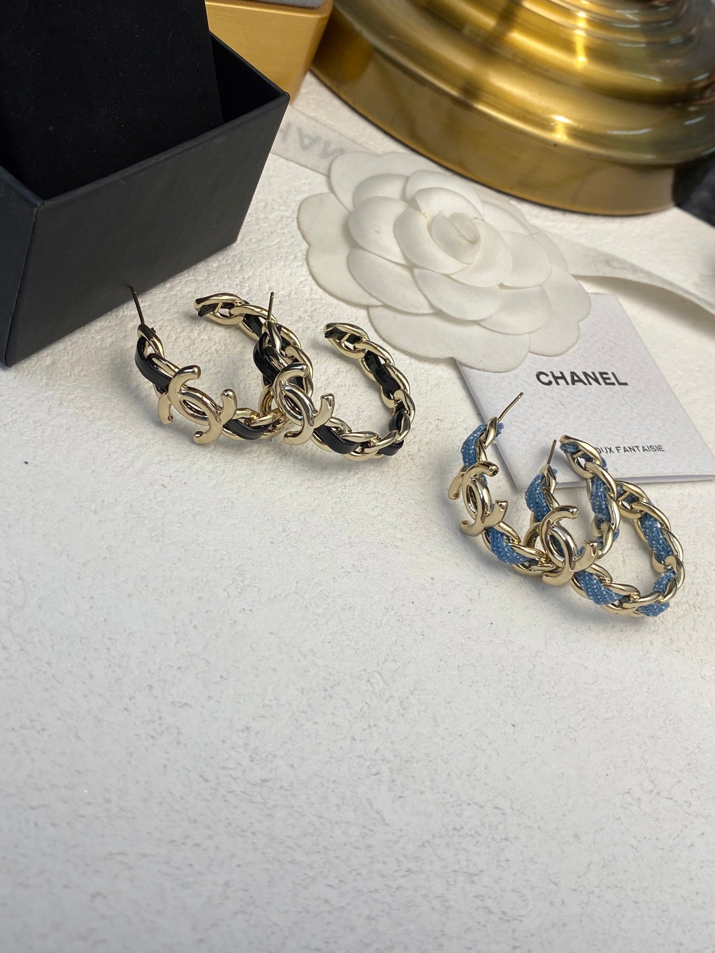 Leather Denim Hoop Earrings