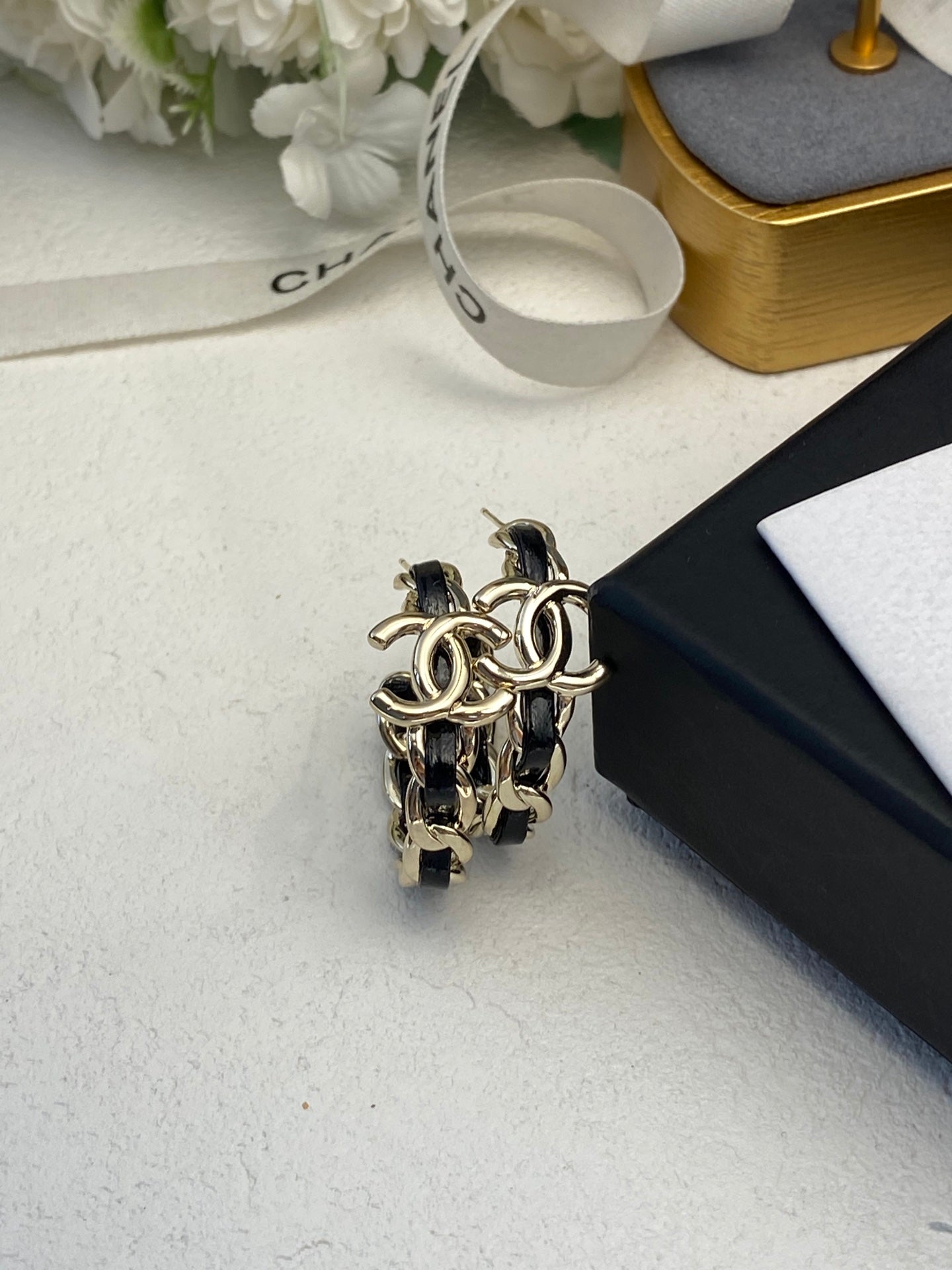 Leather Denim Hoop Earrings