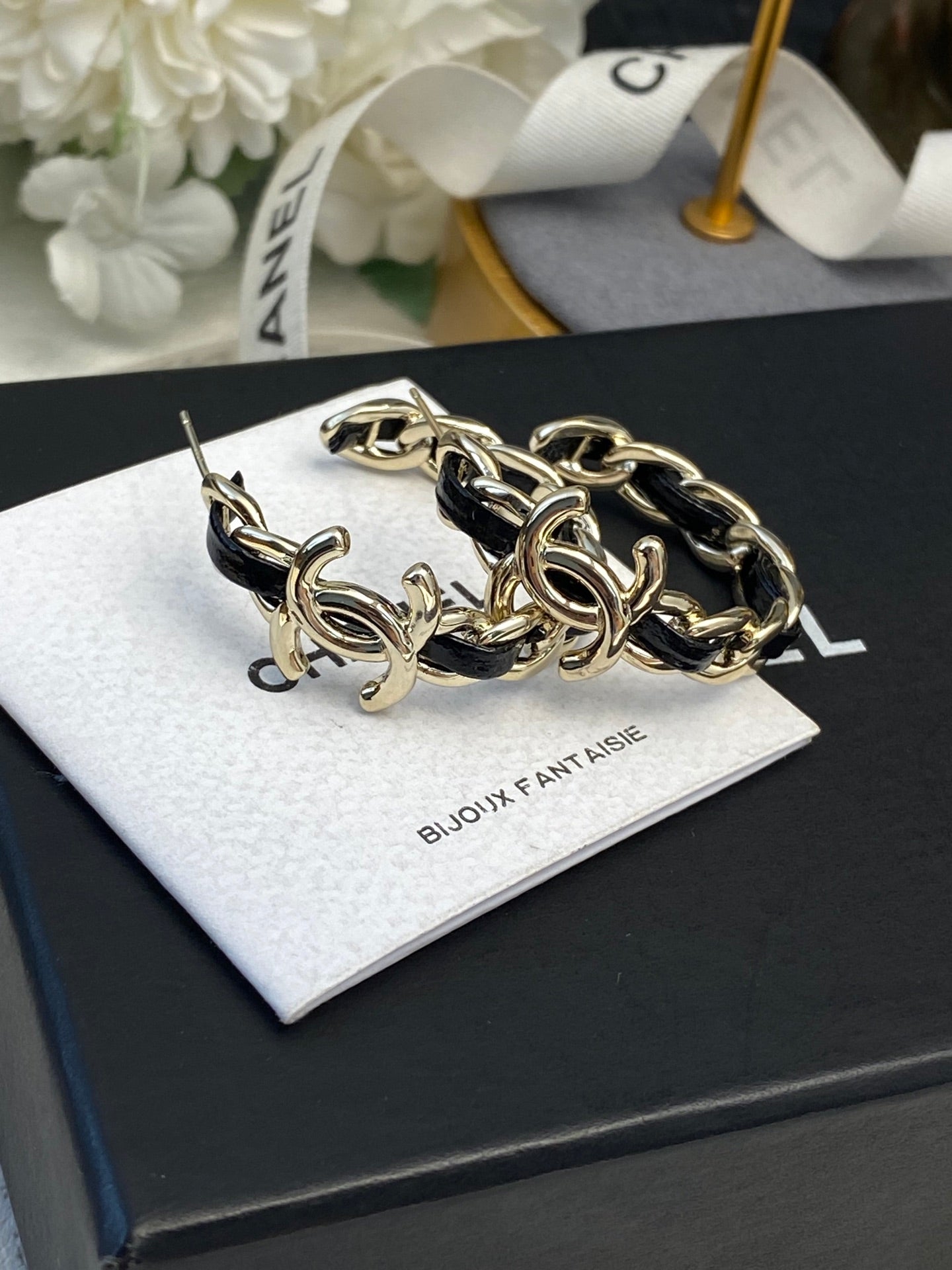 Leather Denim Hoop Earrings