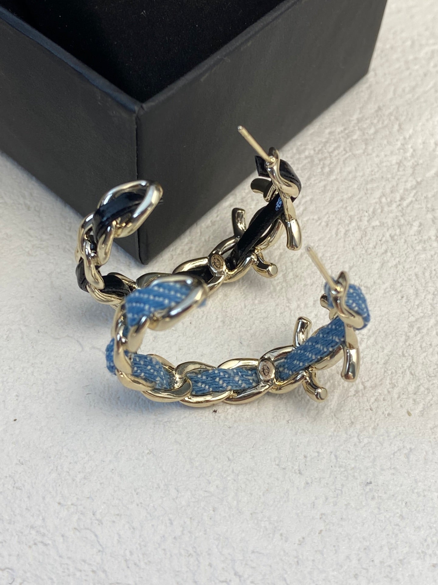 Leather Denim Hoop Earrings