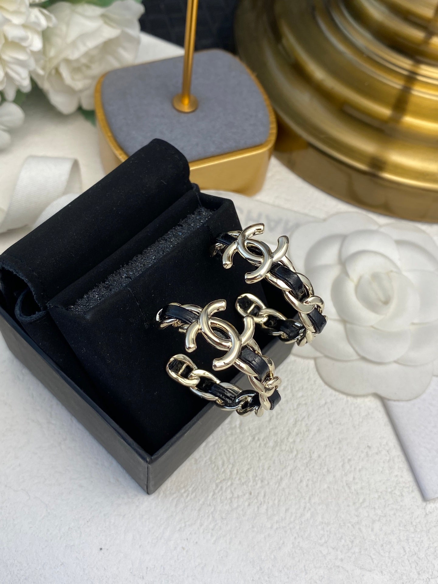 Leather Denim Hoop Earrings