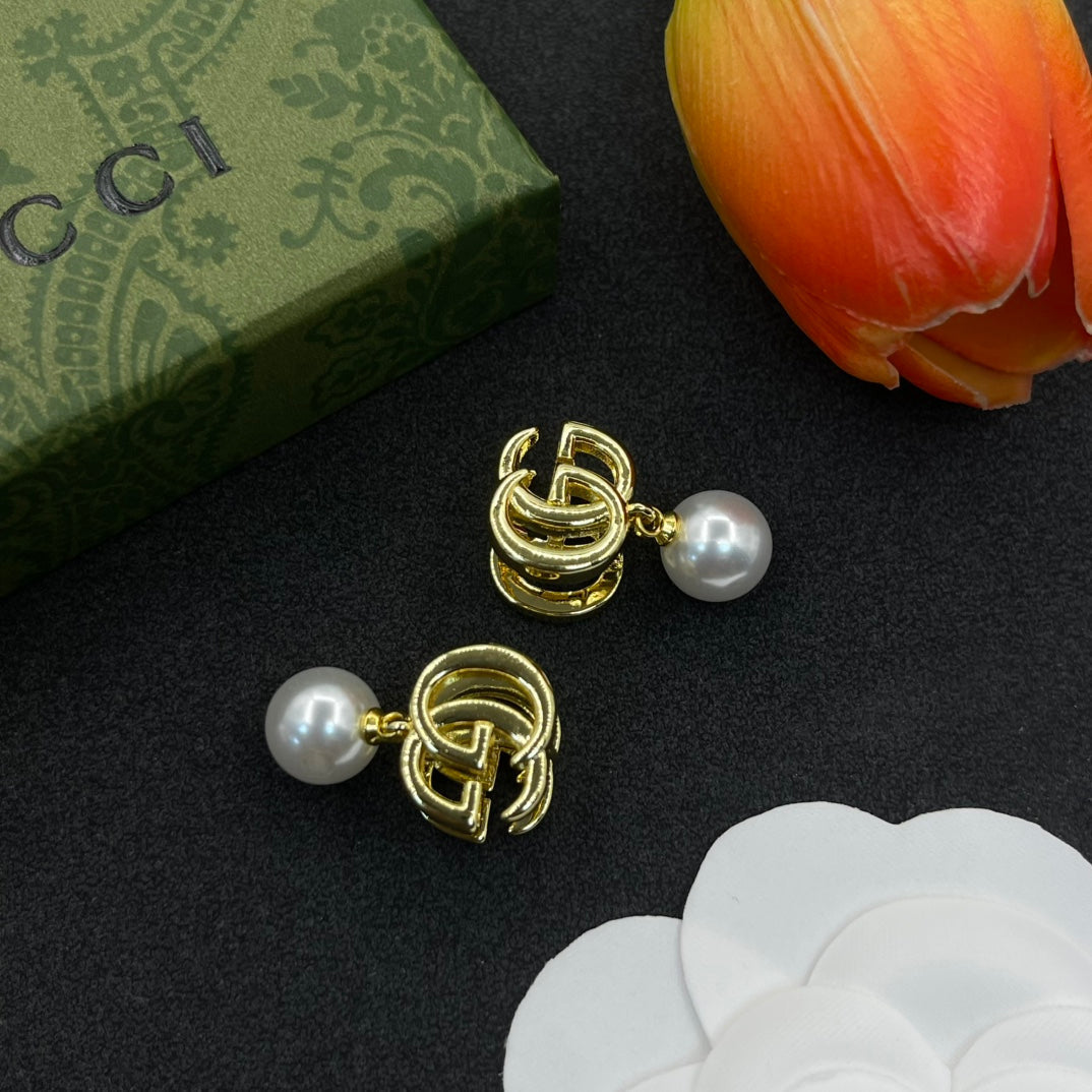 Pearl Pendant Letter Earrings