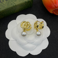 Pearl Pendant Letter Earrings