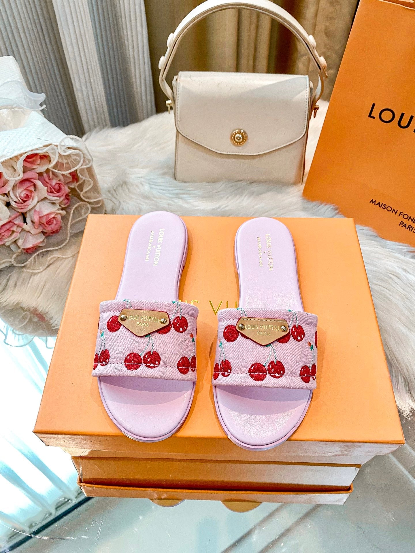 5-color cherry print slippers