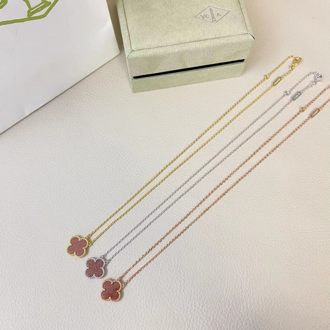 Red Gold Sand Four-Leaf Clover Necklace