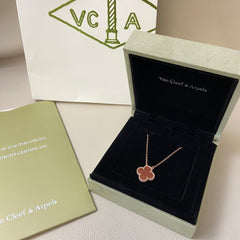 Red Gold Sand Four-Leaf Clover Necklace