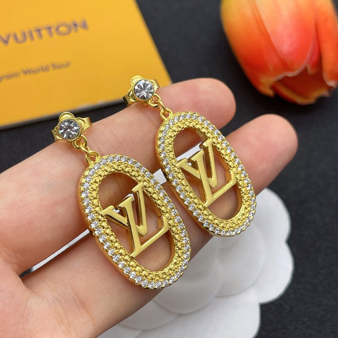 Diamond Oval Drop Earrings