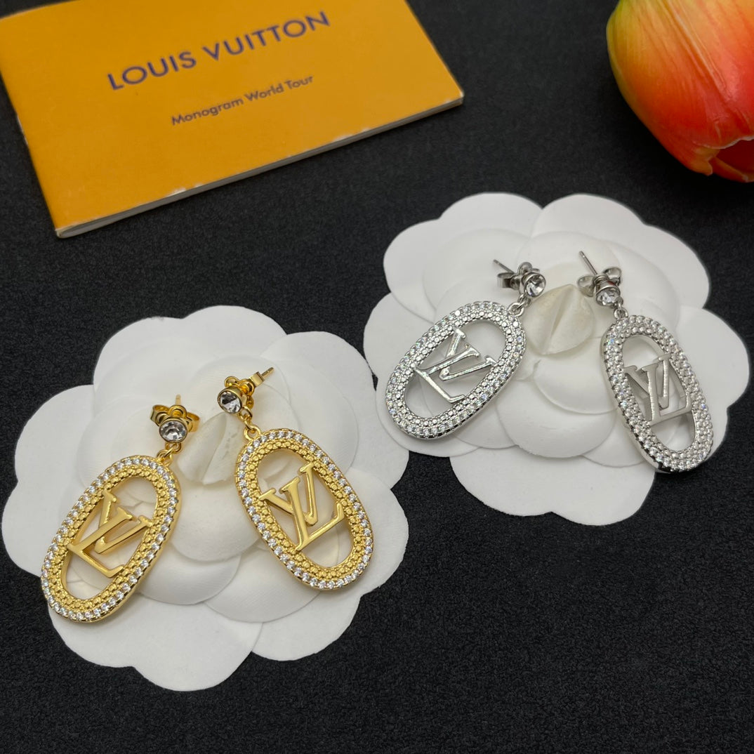 Diamond Oval Drop Earrings