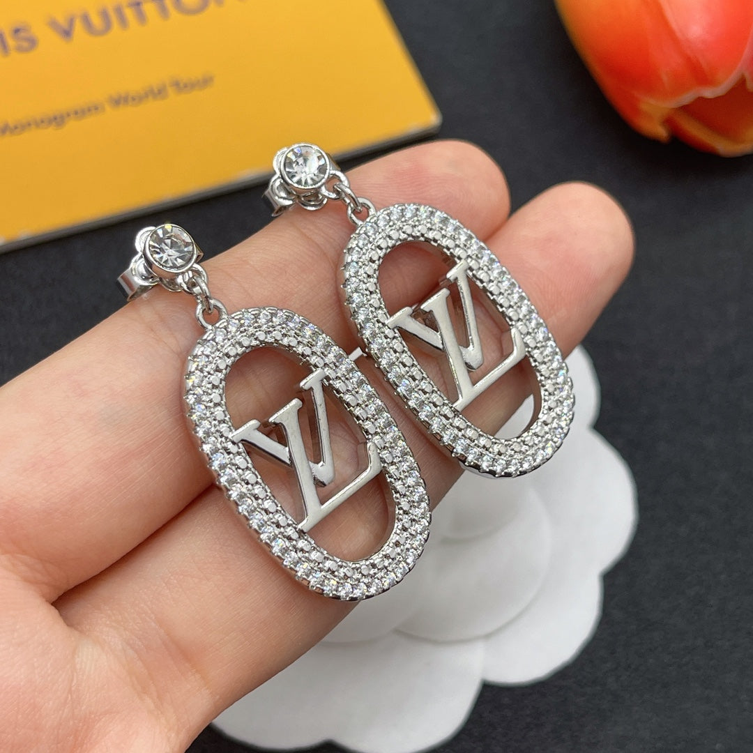 Diamond Oval Drop Earrings
