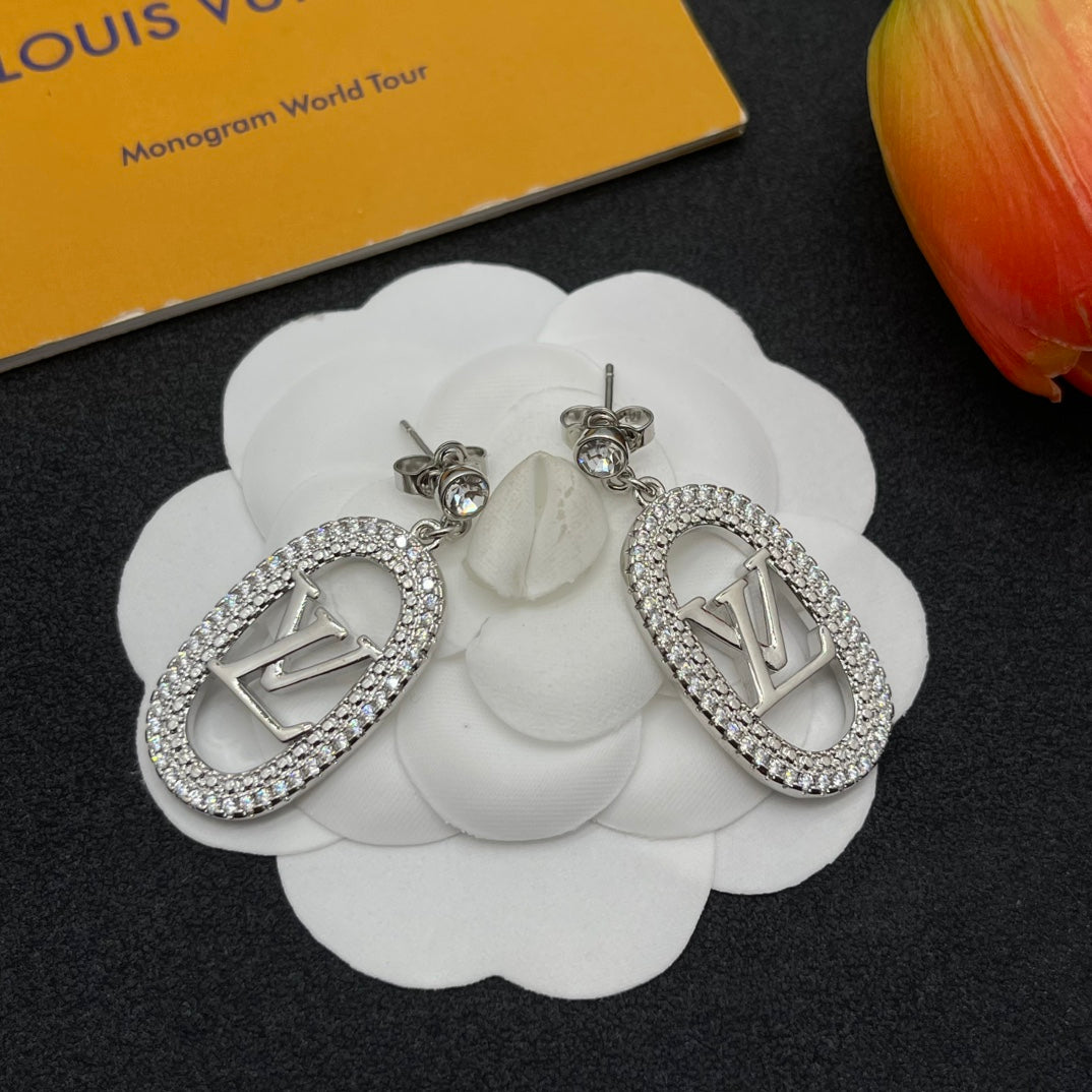Diamond Oval Drop Earrings
