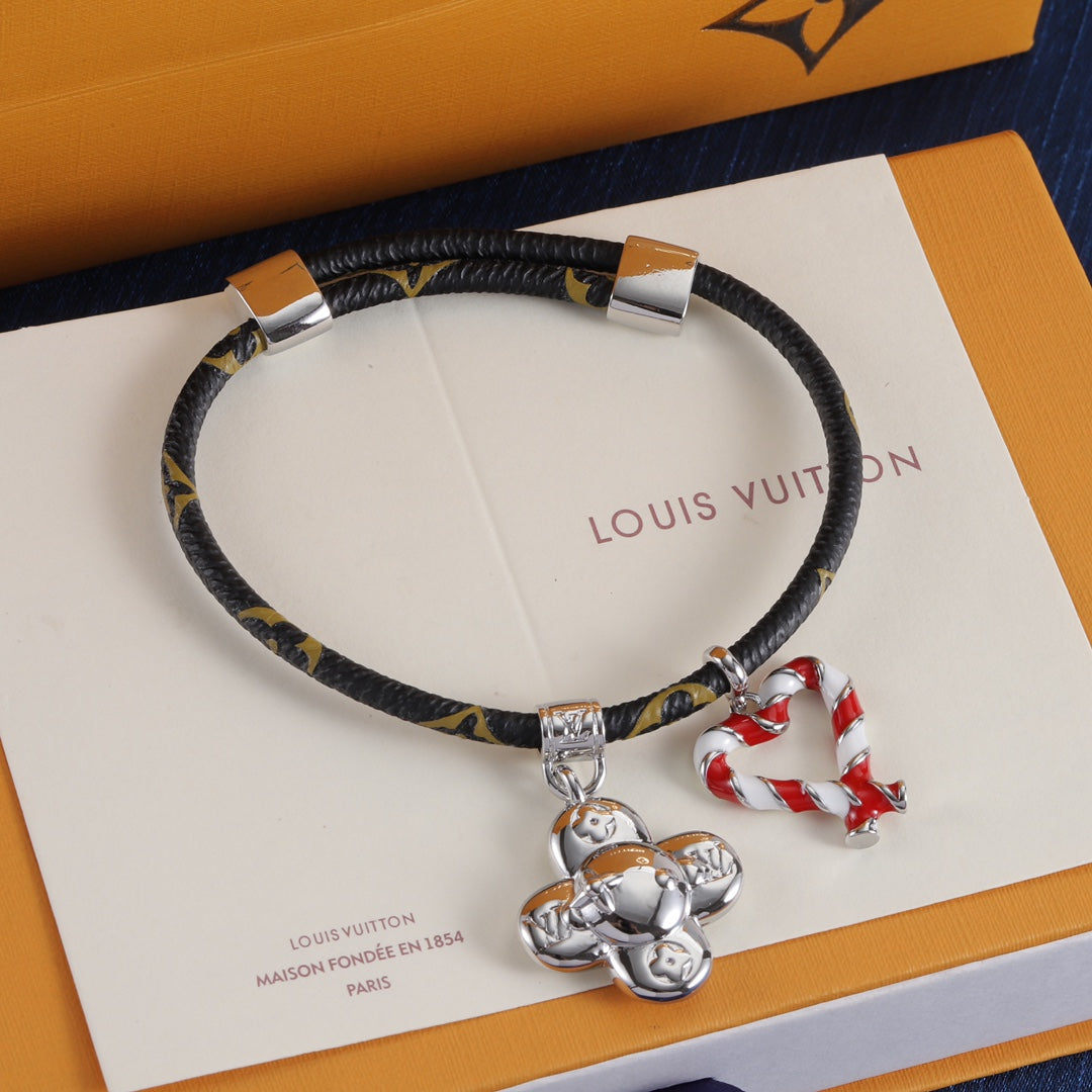 Doll Xmas Candy cane heart charm Bracelet