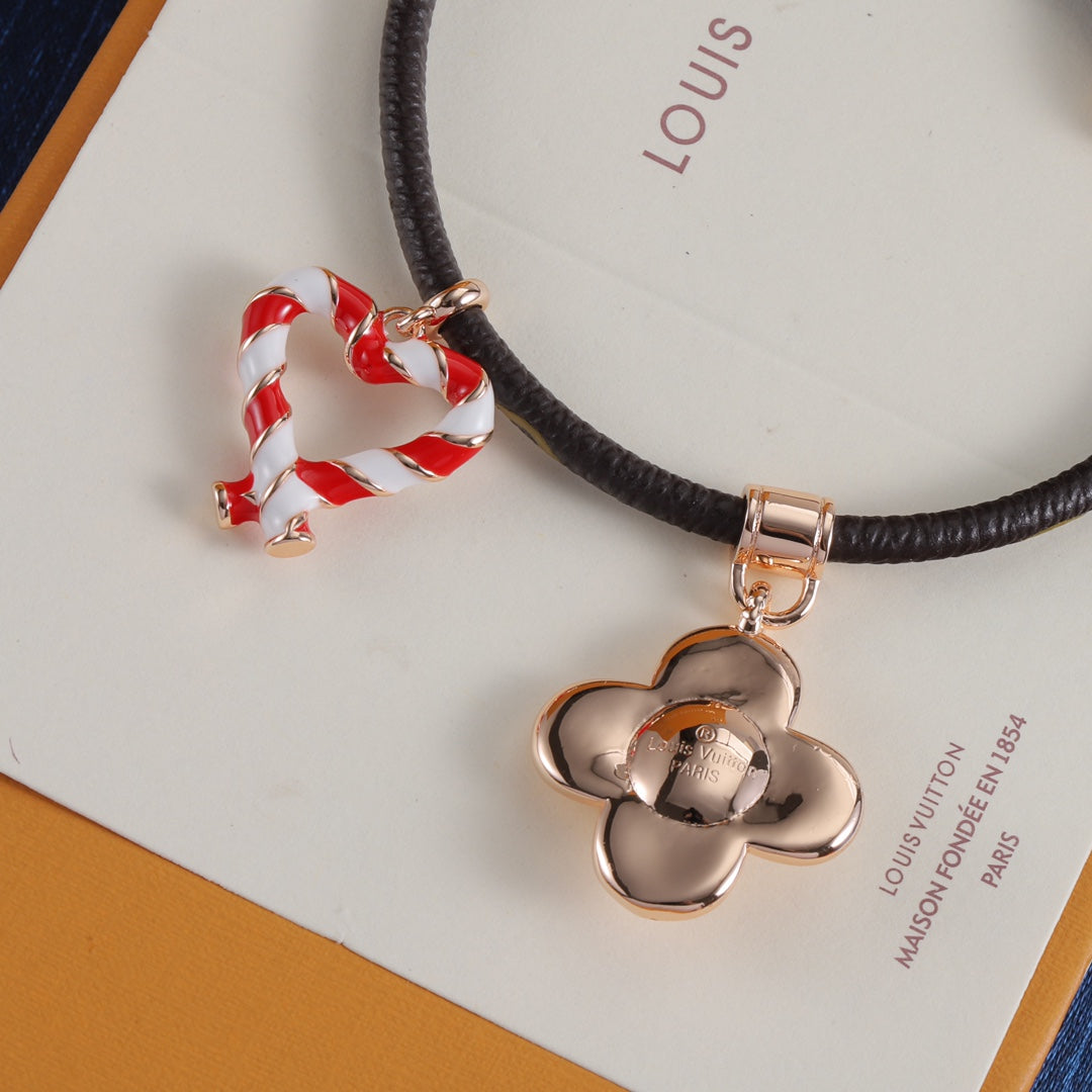 Doll Xmas Candy cane heart charm Bracelet