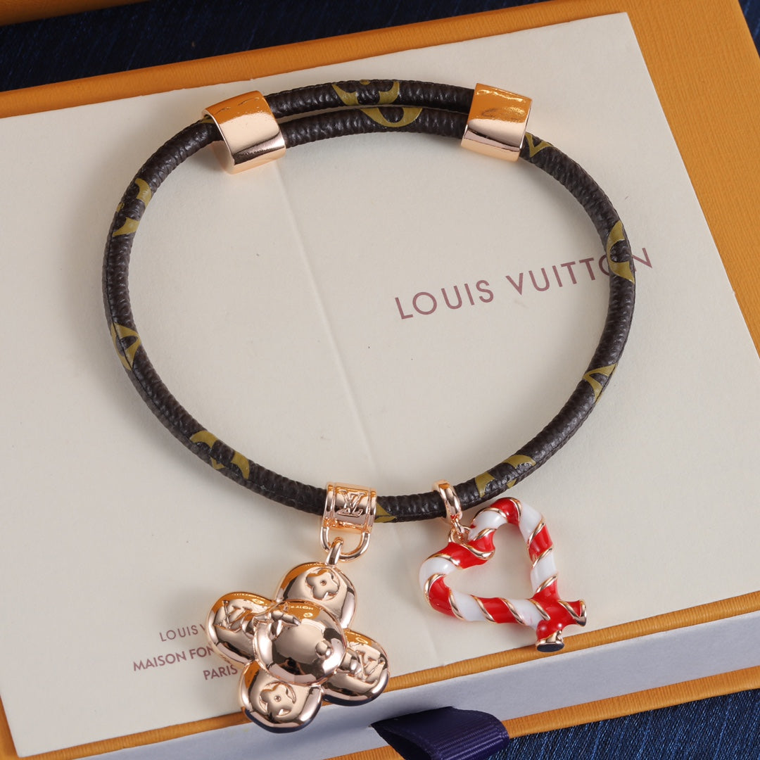 Doll Xmas Candy cane heart charm Bracelet