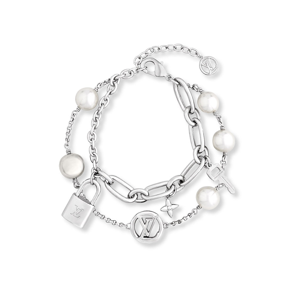 Floral lock pendant silver bracelet