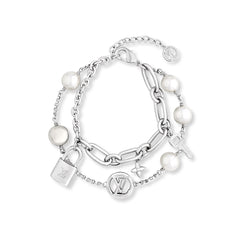 Floral lock pendant silver bracelet