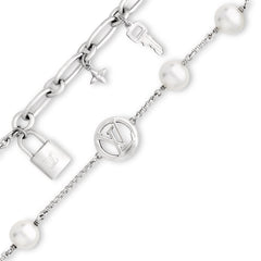 Floral lock pendant silver bracelet