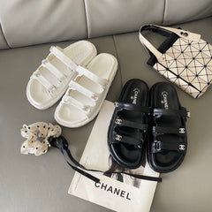 Diamond Buckle Platform Slippers