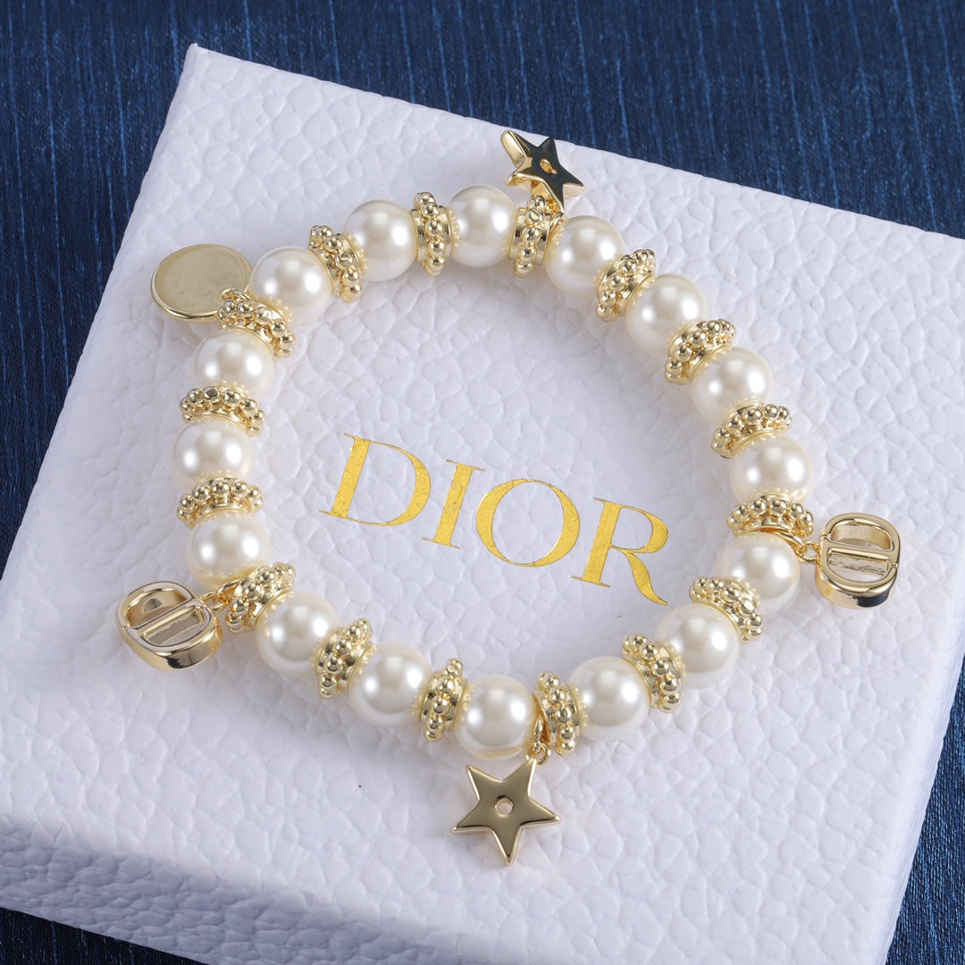 Elegant Gold Charms Pearl Bracelet & Necklace