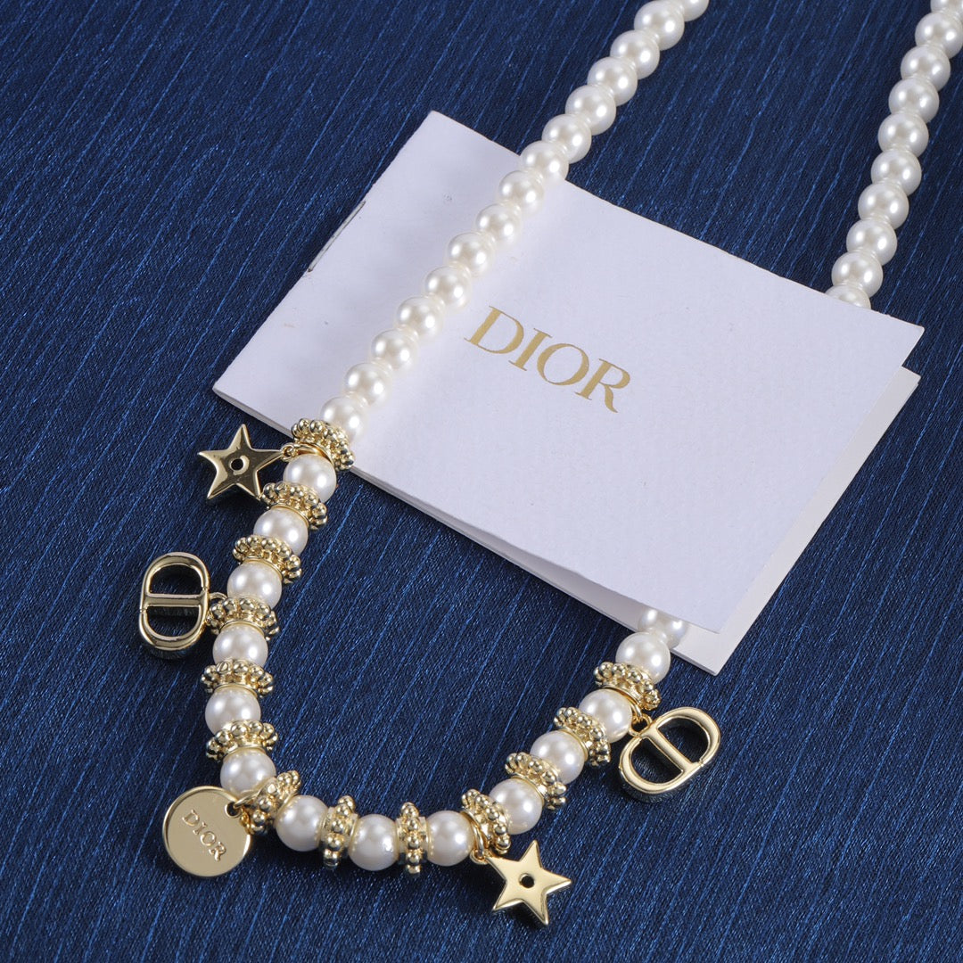 Elegant Gold Charms Pearl Bracelet & Necklace