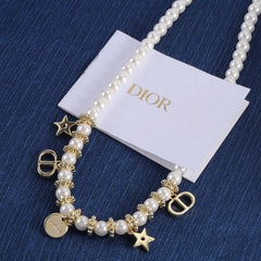 Elegant Gold Charms Pearl Bracelet & Necklace