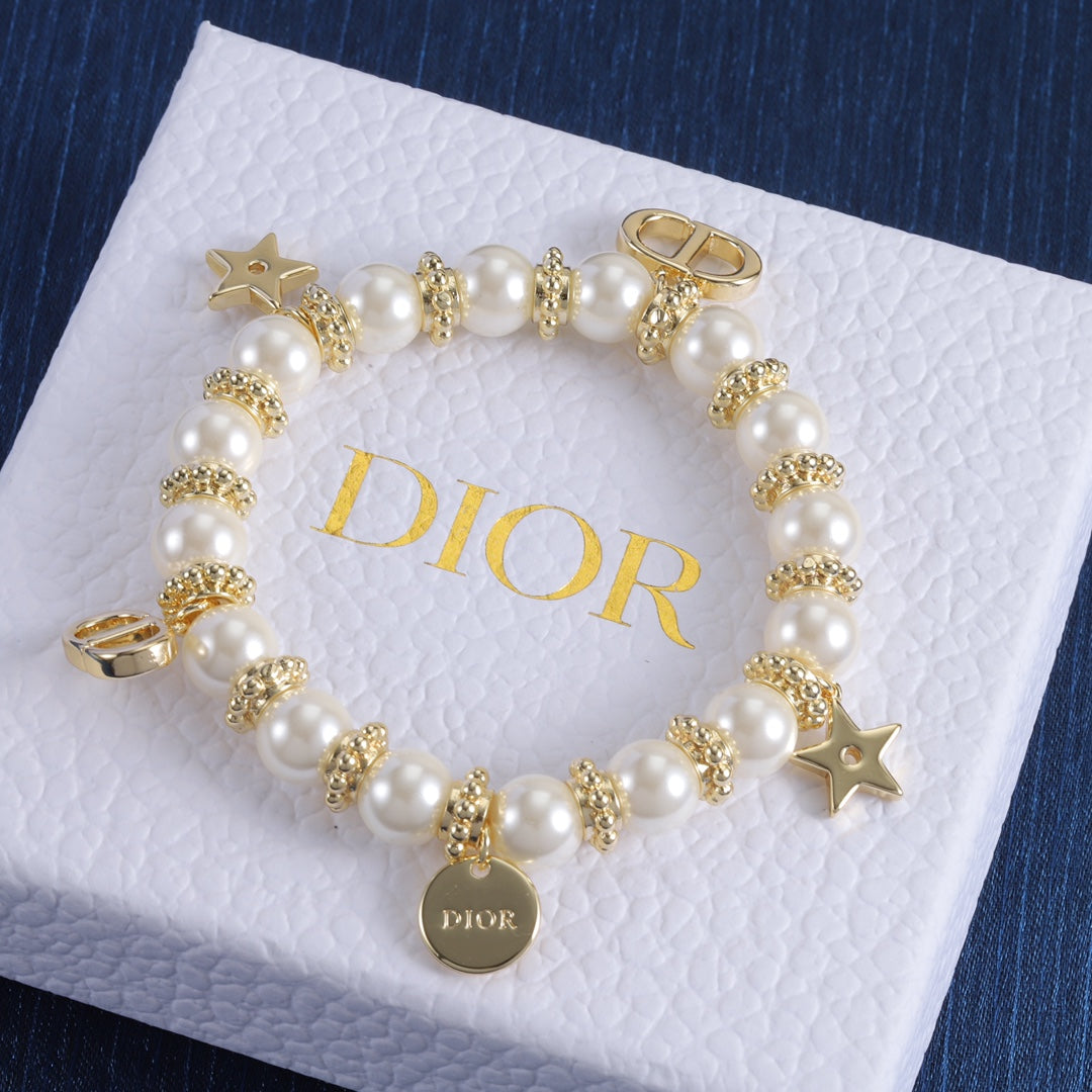 Elegant Gold Charms Pearl Bracelet & Necklace