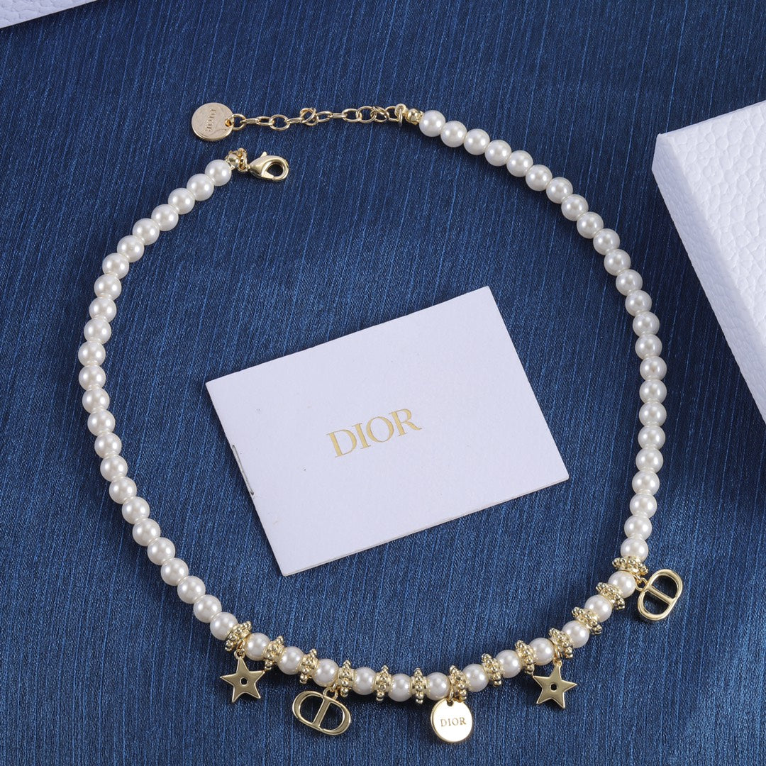 Elegant Gold Charms Pearl Bracelet & Necklace