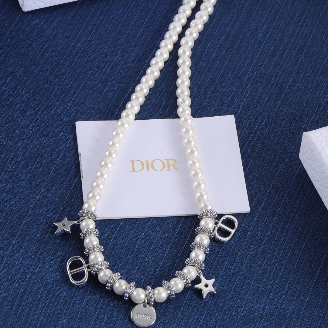 Elegant Silver Charms Pearl Bracelet & Necklace