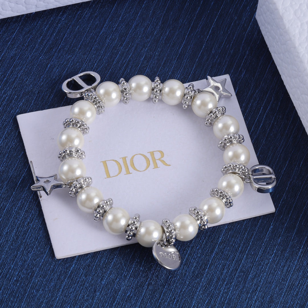 Elegant Silver Charms Pearl Bracelet & Necklace