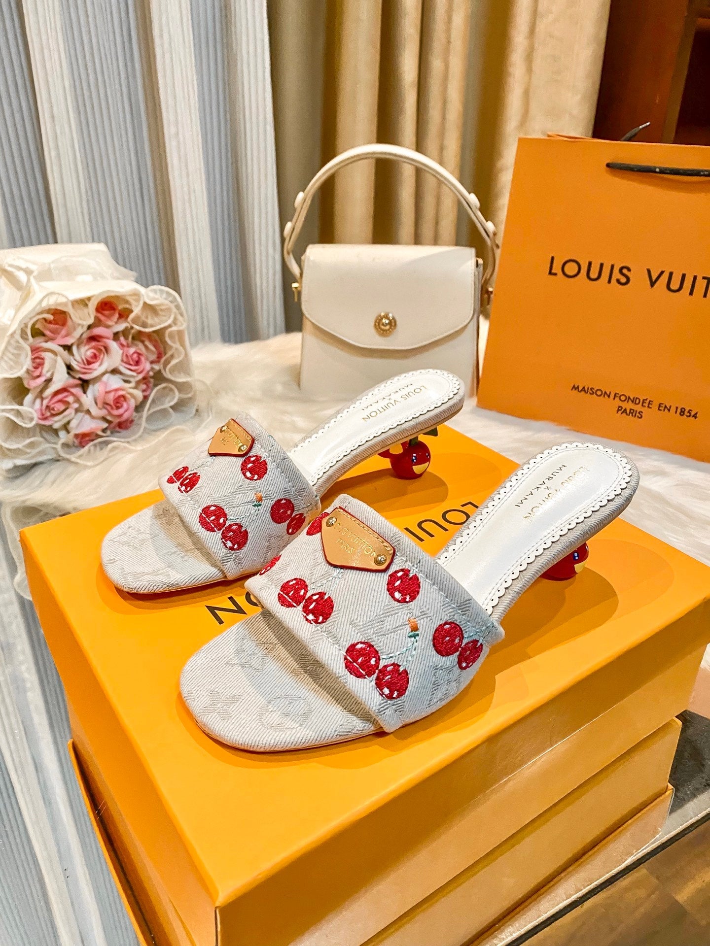 Cherry high-heeled sandals
