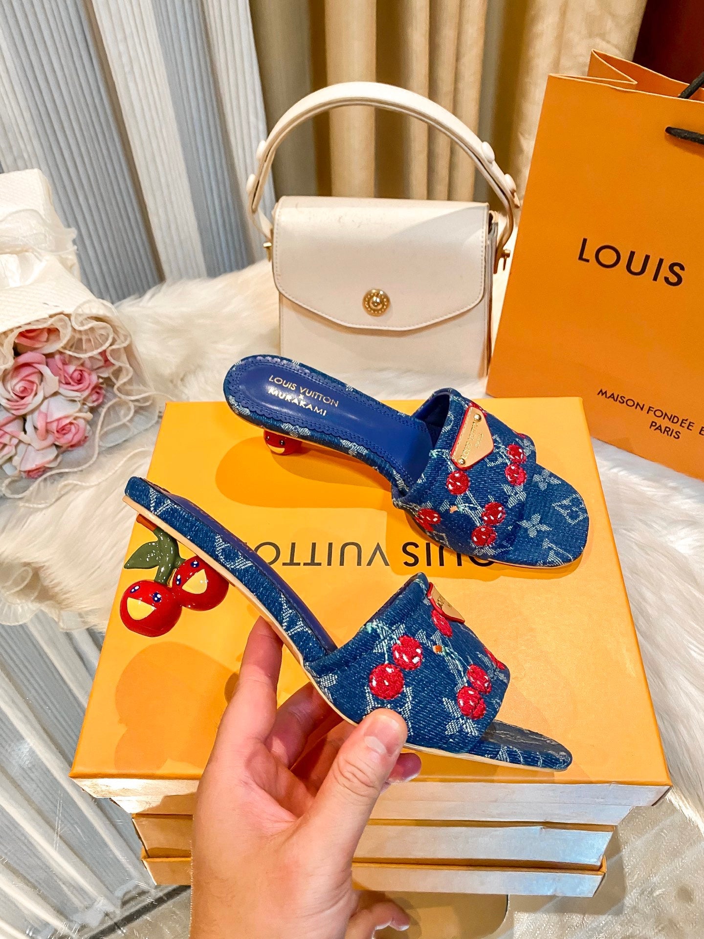 Cherry high-heeled sandals