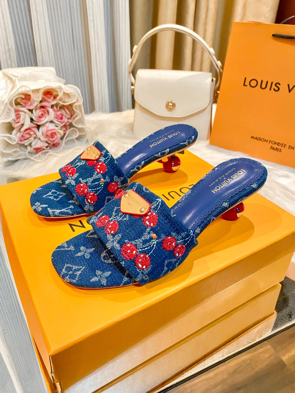 Cherry high-heeled sandals