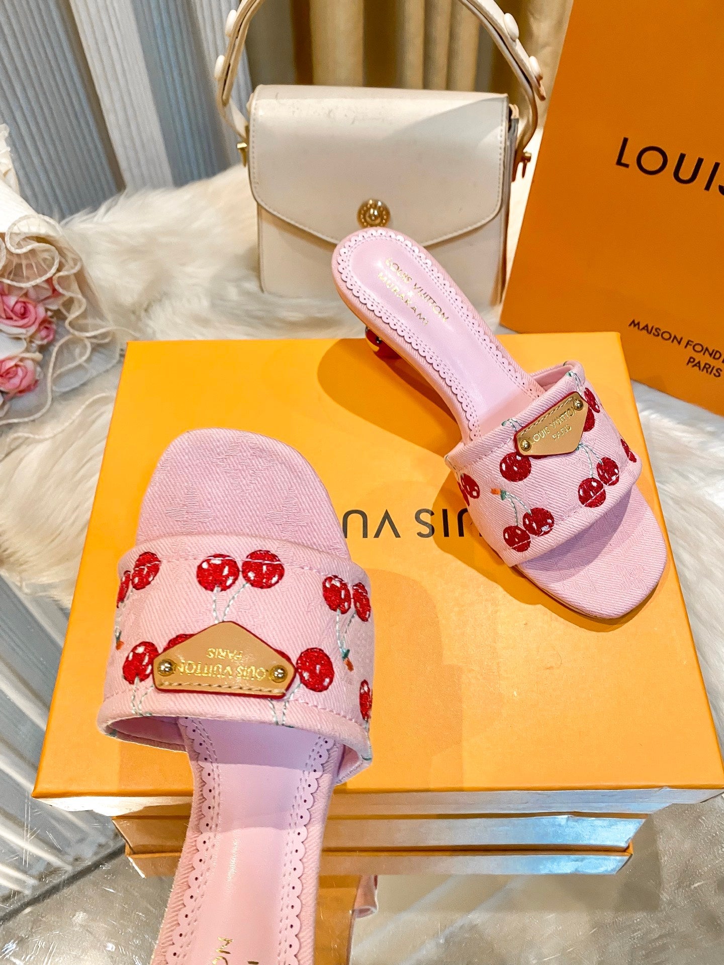 Cherry high-heeled sandals