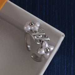Pearl Flower Open Ring
