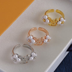 Pearl Flower Open Ring