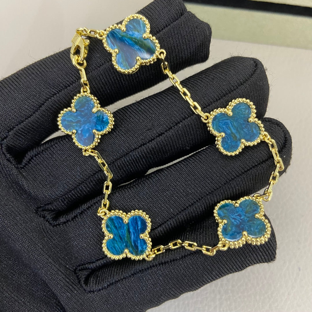 Blue-Green Four-Leaf Clover Bracelet