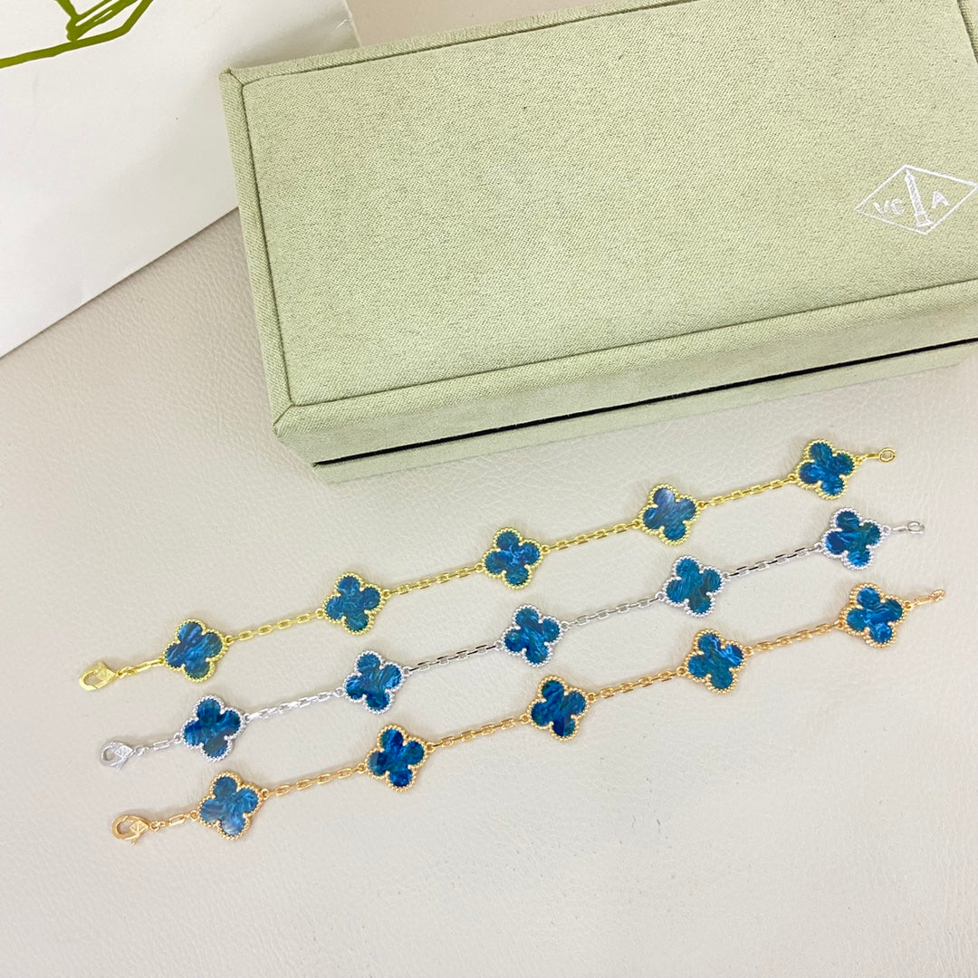 Blue-Green Four-Leaf Clover Bracelet
