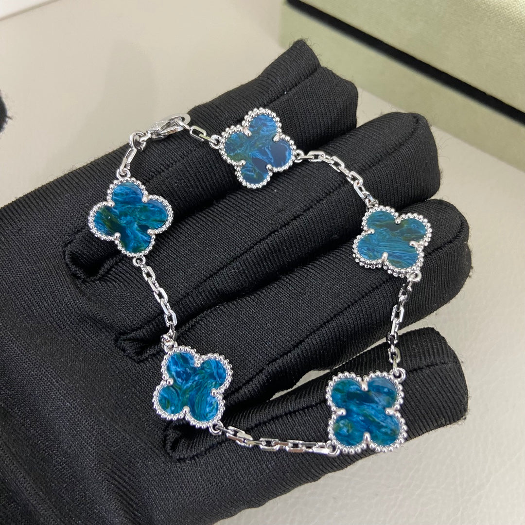 Blue-Green Four-Leaf Clover Bracelet