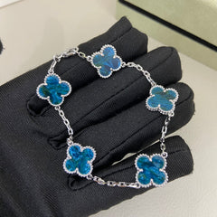 Blue-Green Four-Leaf Clover Bracelet
