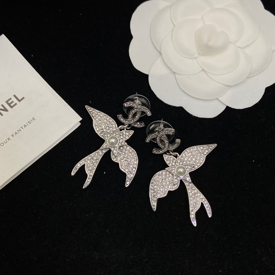 Diamond-studded Bird Earrings