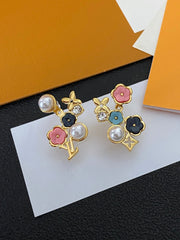 Colorful Flower Monogram Earrings