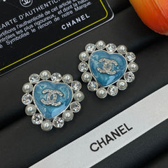 Blue Glass Heart Earrings