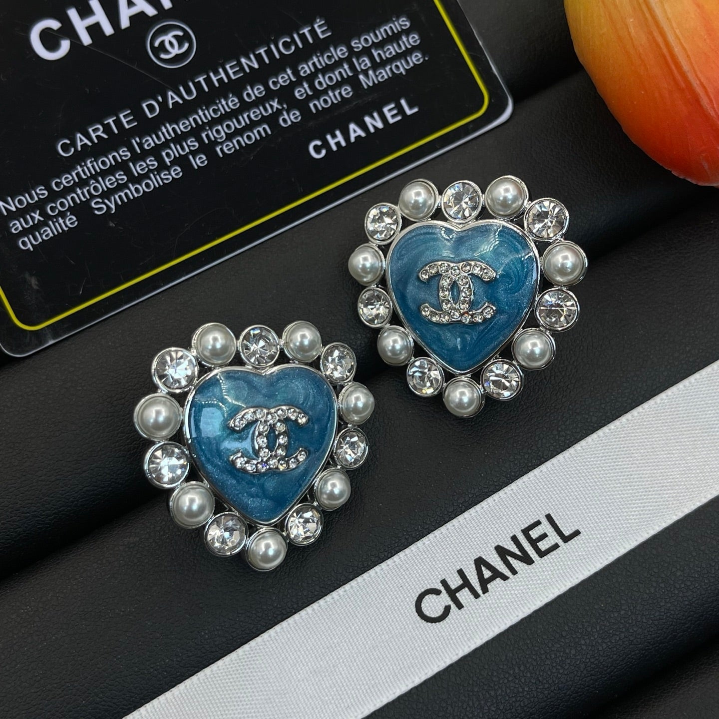 Blue Glass Heart Earrings