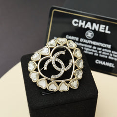 Gold Heart Hollow Round Brooch