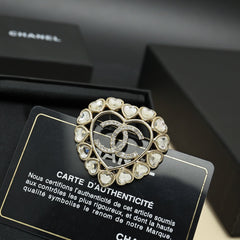 Gold Heart Hollow Round Brooch