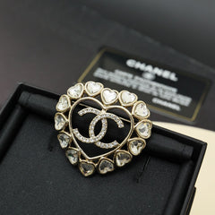 Gold Heart Hollow Round Brooch