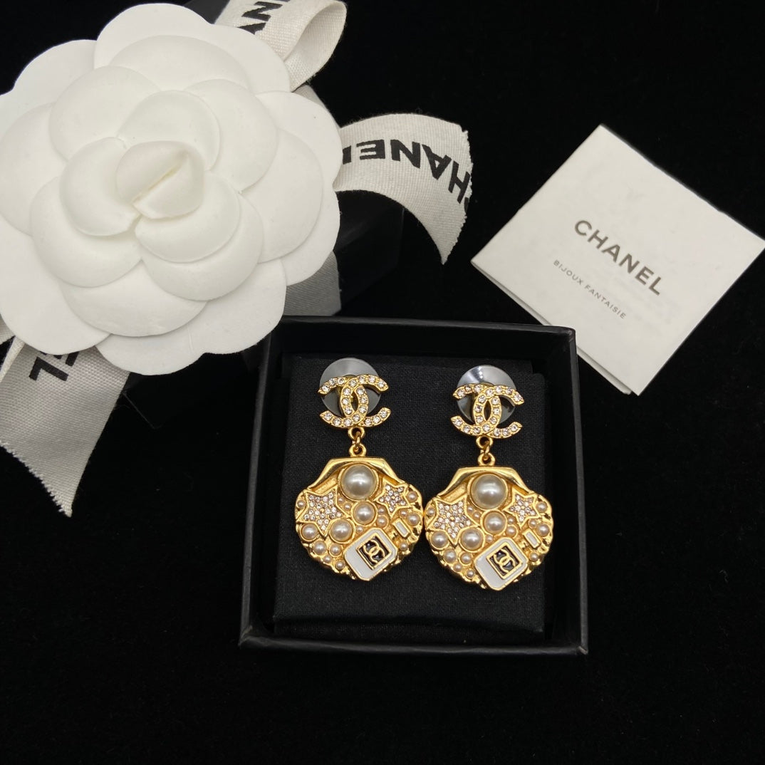 Perfume Bottle Gold Shell Earrings