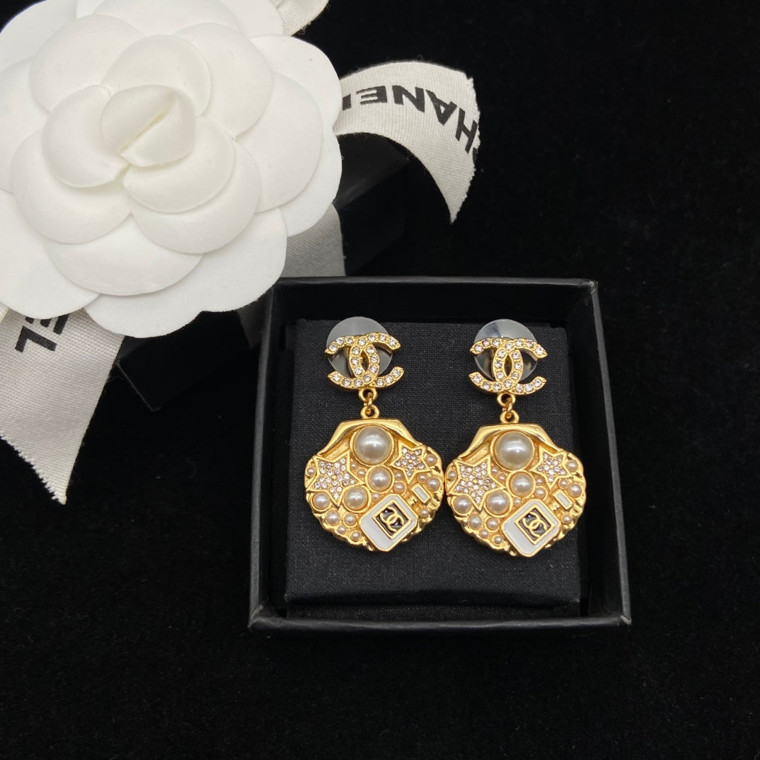 Perfume Bottle Gold Shell Earrings