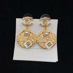 Perfume Bottle Gold Shell Earrings
